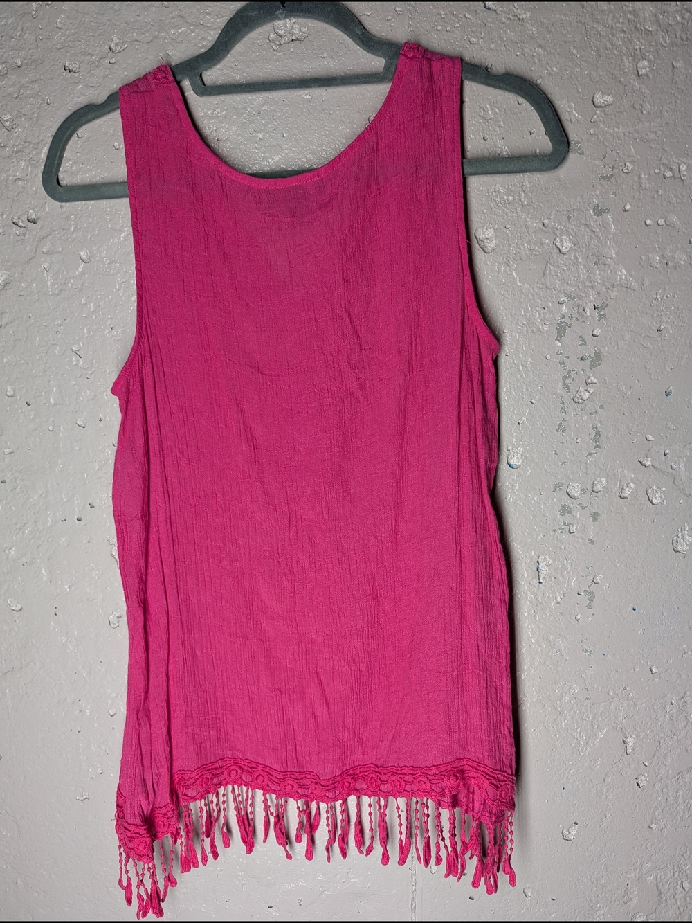 Hot Pink Fringe Tank Festival Boho Top Lightweight Summer - Picture 3 of 6